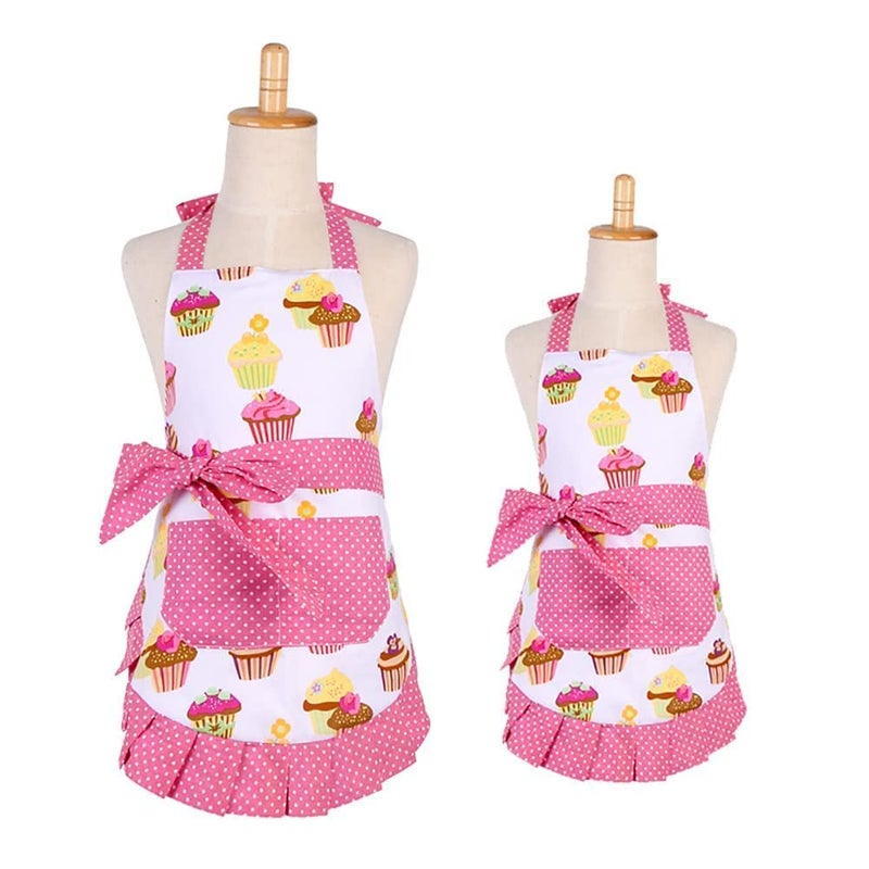 G2PLUS Apron for Women with Pockets, Extra Long Ties Cotton Apron Perfect for Kitchen Cooking, Baking and Gardening (Mama and Me Set) - Image 1